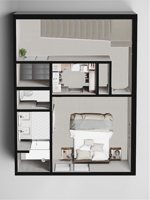 Floor plan for 1 bed, 1 bath, 857 sqft